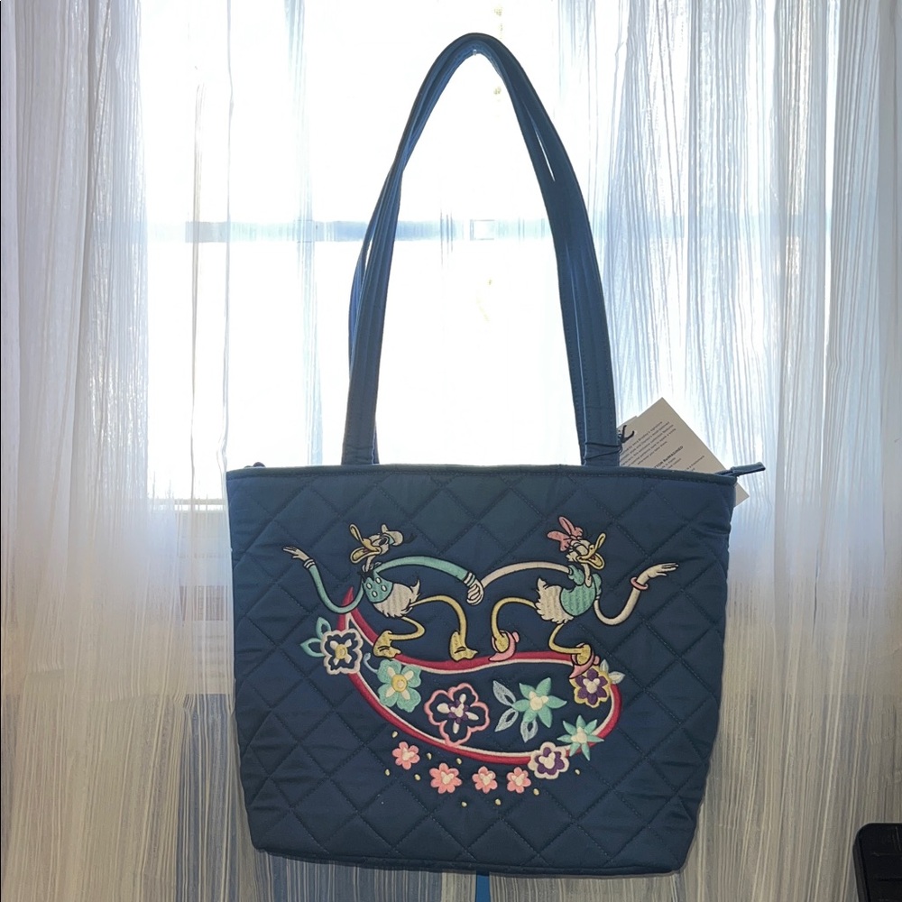 Disney Vera Bradley Donald & Daisy Duck Blue Quilted Tote with Embroidery